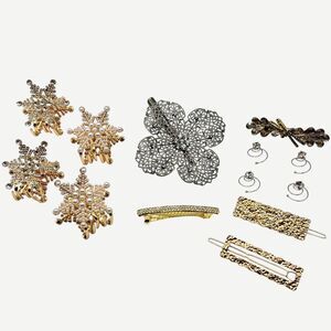 Vtg Retro Hair Barrettes Clip Claw Pin Rhinestone Dragonfly Snowflake Flower Lot